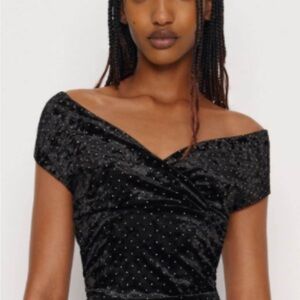 Reformation Black Velvet Top with Metallic Dots